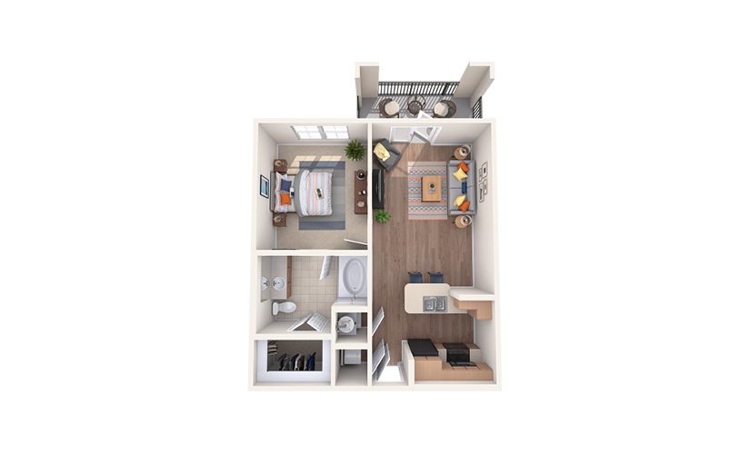 A1 - 1 bedroom floorplan layout with 1 bathroom and 653 square feet