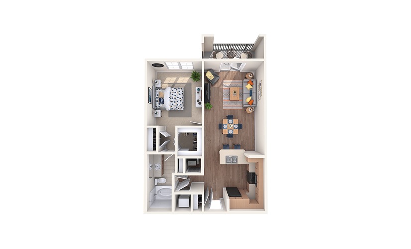 A2 - 1 bedroom floorplan layout with 1 bathroom and 766 square feet