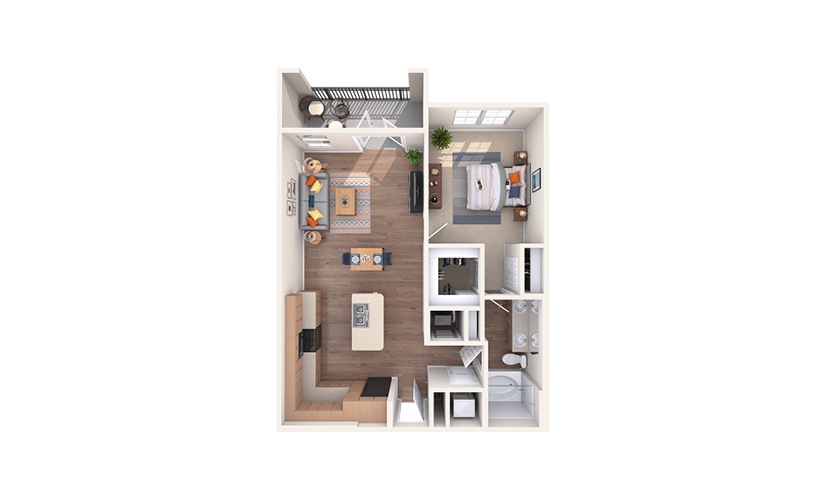 A3 - 1 bedroom floorplan layout with 1 bathroom and 806 square feet
