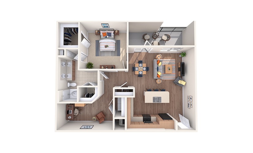 A4 - 1 bedroom floorplan layout with 1 bathroom and 1082 square feet