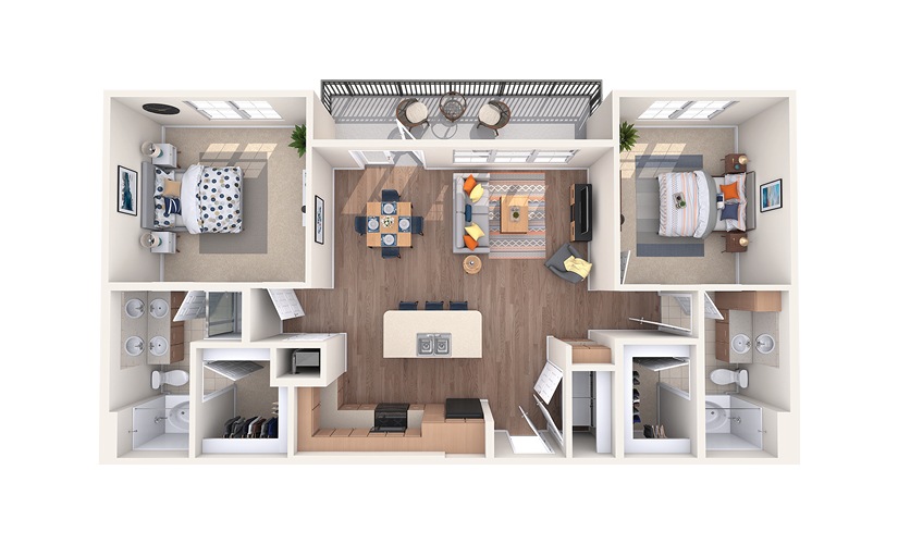 B3 - 2 bedroom floorplan layout with 2 bathrooms and 1188 square feet
