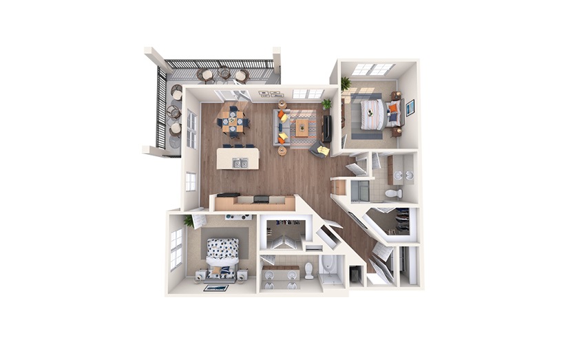 B4 - 2 bedroom floorplan layout with 2 bathrooms and 1191 square feet